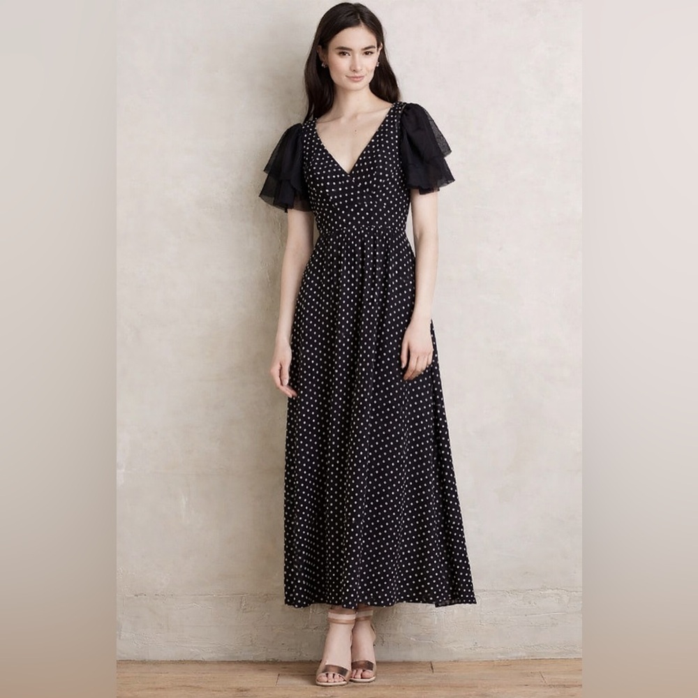 Anthropologie Eva Franco NWT Black & White Clipdot Maxi Dress Flutter Sleeve 4 - Picture 2 of 8
